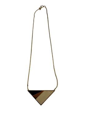 Monet Geometric Enamel Pendant Necklace Black Cream Gold Tone 14 Inch Vintage